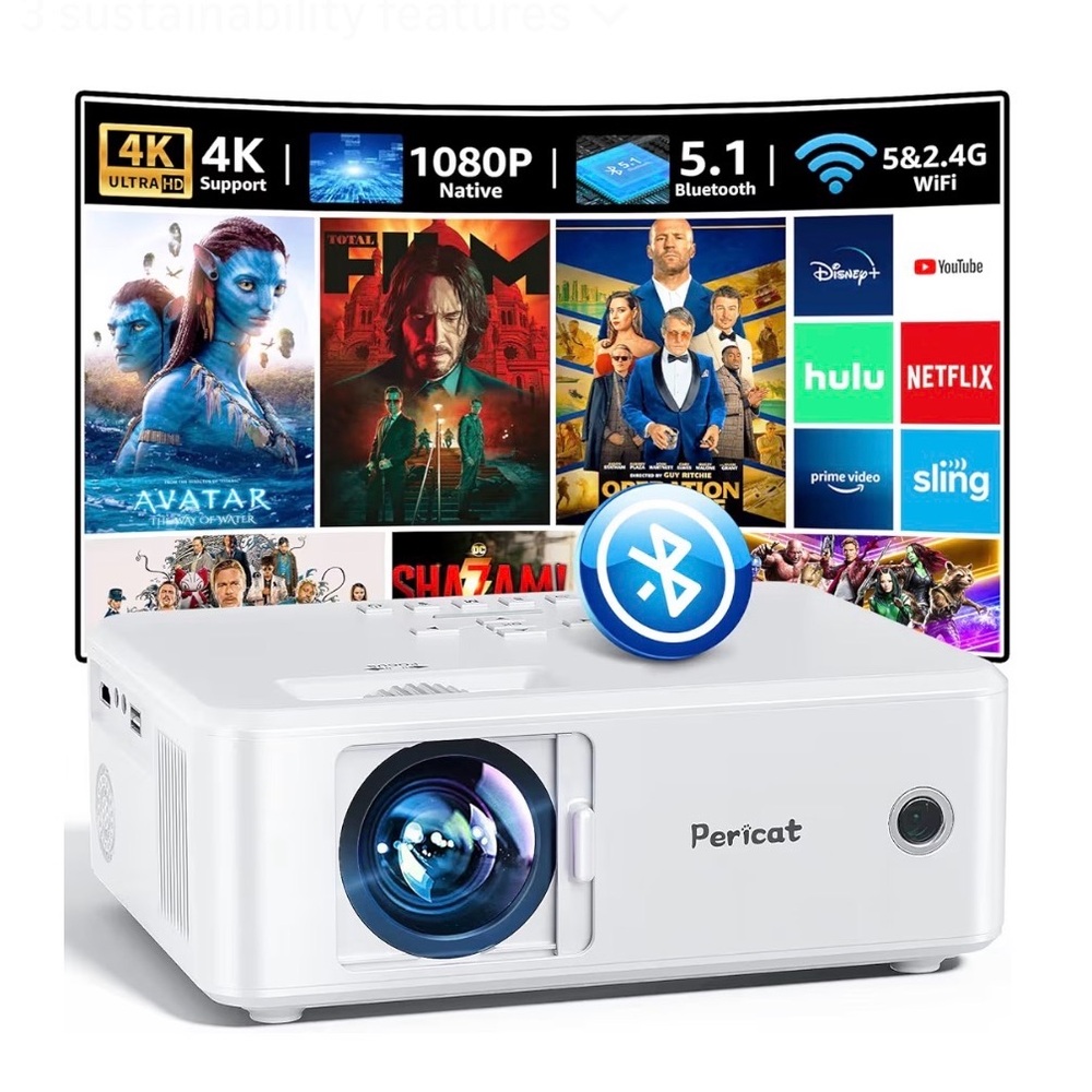White Pericat Projector with WiFi & Bluetooth